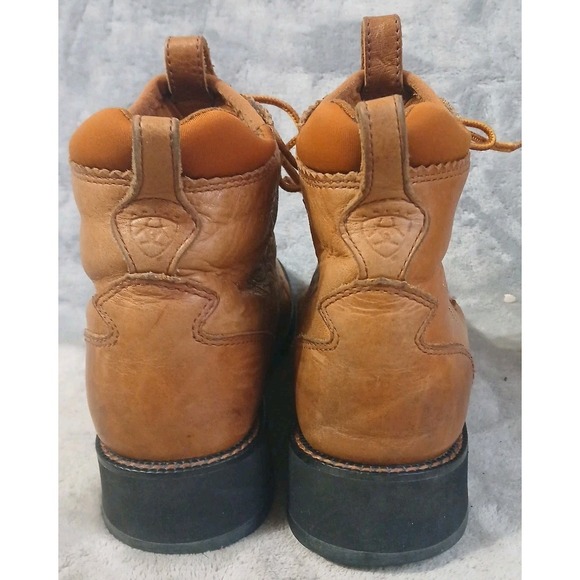 Ariat Tan Leather Ostrich Womens Boots 6 M Lace Up Western 16303 Farm Work READ - Picture 4 of 16